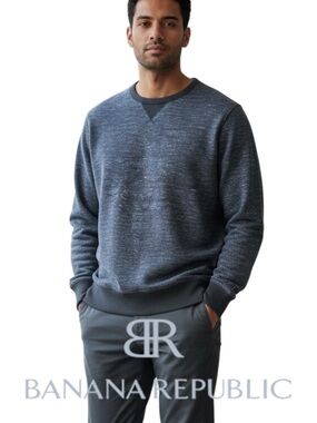 Banana Republic Two Tone Heathered Blue Cotton/Linen Crewneck Sweater (M)